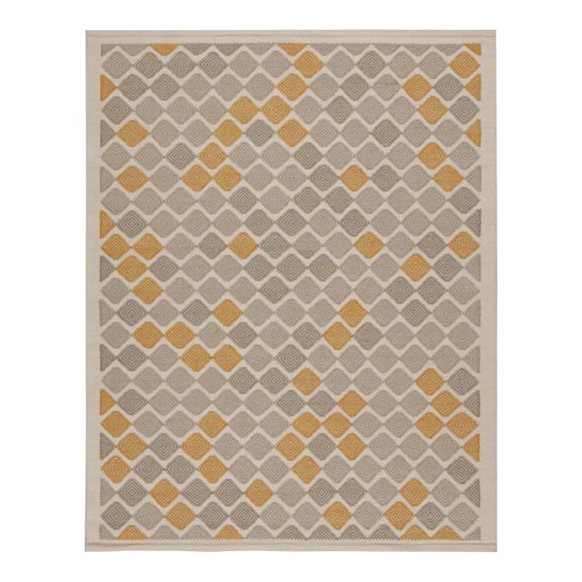 Rug & Kilim’s Scandinavian Style Rug in Grey & Gold Patterns For Sale