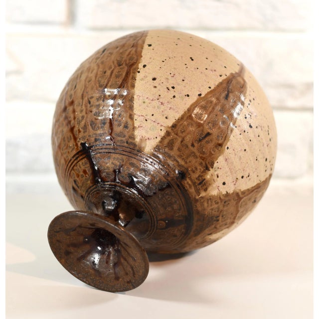 Ceramic Mid Century Modern Signed Studio Pottery Round Closed Form Vase For Sale - Image 7 of 10