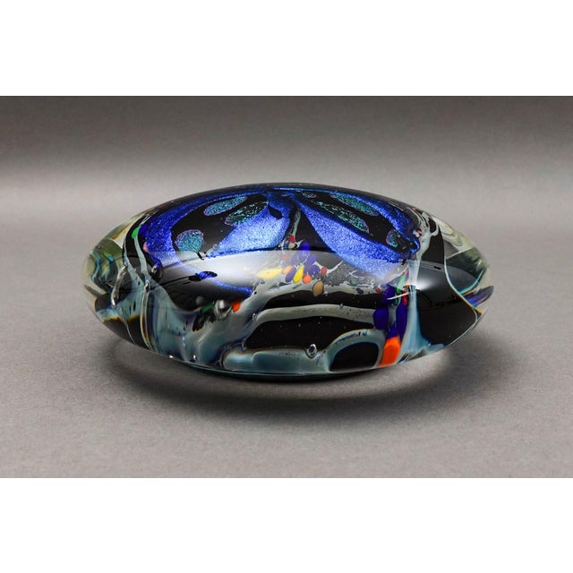 Glass Rollin Karg 2001 Vintage Dichroic Hand Blown Art Glass Disc Sculpture For Sale - Image 7 of 10