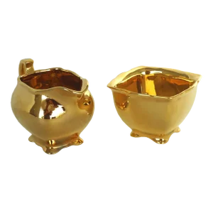 Mid 20th Century English Gold Royal Winton Creamer & Sugar Set