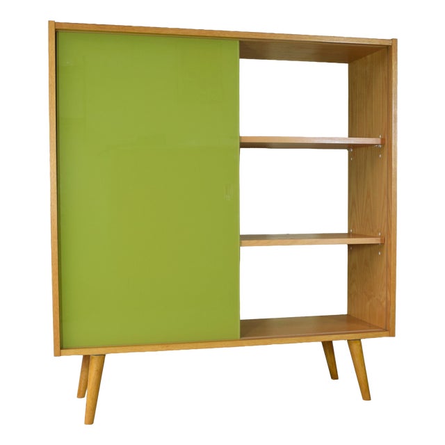 Ash Bookcase with Glass Sliding Door from VEB Deutsche Werkstätten Hellerau, 1970s For Sale