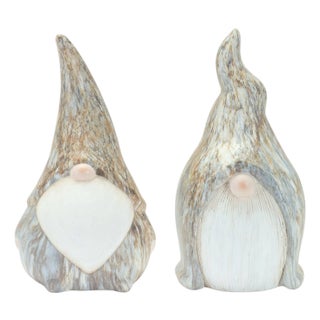 Modern Terra Cotta Gnome Figurine with Marble Finish (Set of 2) For Sale