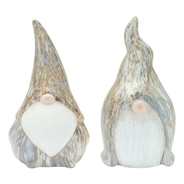 Modern Terra Cotta Gnome Figurine with Marble Finish (Set of 2) For Sale
