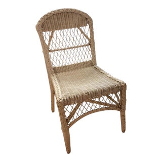 Vintage White Woven Rattan Wicker Open Lattice Back Side Chair For Sale