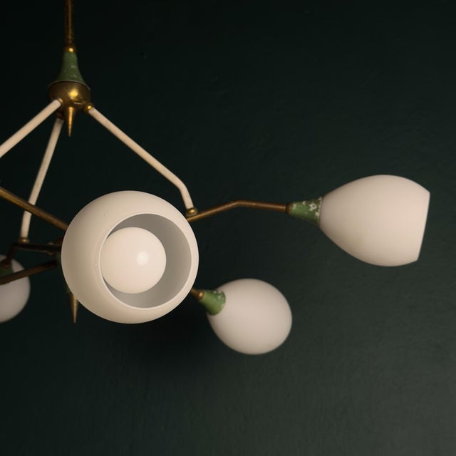 1960s Mid-Century Chandelier with Opaline Glass from Stilnovo, Italy, 1960s For Sale - Image 5 of 18