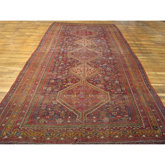 Early 20th Century S Persian Ghashgaie Gallery Carpet 6'6" x 14'4" - 198 x 437 Antique khamse Room Size Wool Blue Rug,...