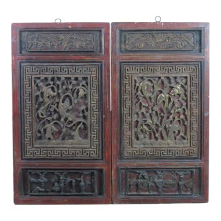1922 Hand Carved Chinese Wall Hanging Panels - a Pair For Sale