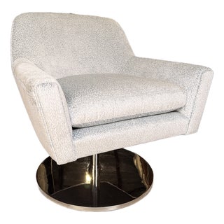 Michael Weiss for Vanguard Light Blue & White Velvet Lounge Chair With Swivel For Sale