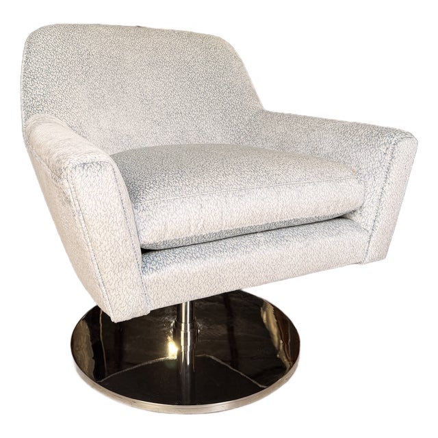Michael Weiss for Vanguard Light Blue & White Velvet Lounge Chair With Swivel For Sale