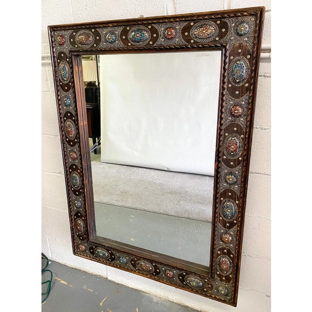 Hollywood Regency Hollywood Regency Style With Natural Stone and Brass Inlaid Hanging Wall Mirror For Sale - Image 3 of 9