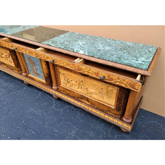Antique Hand Carved Walnut Italian Empire Credenza Bar Cabinet Sideboard 10 Foot For Sale - Image 11 of 13
