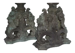 Continental Rococo Figural Bronze Stanchions - a Pair