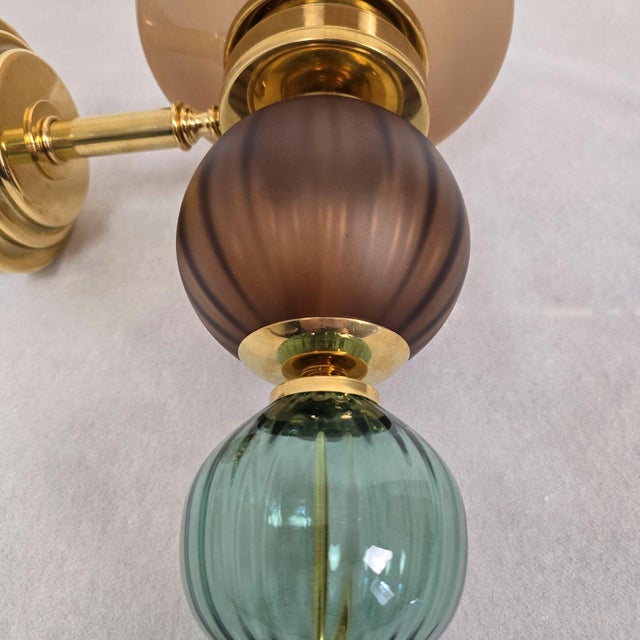 1990s Petrol Blue, Beige Murano Glass Sconces - a Pair For Sale - Image 10 of 15