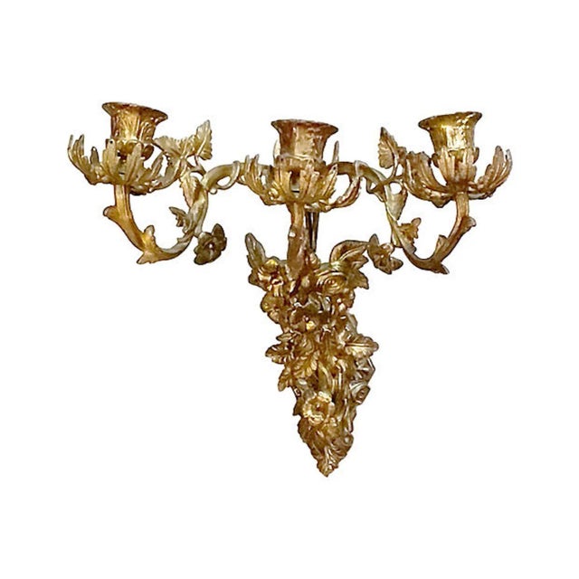 Antique Brass Acanthus Leaf & Floral Sconces - a Pair For Sale - Image 4 of 10