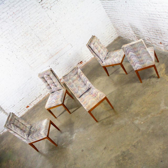 1970’s Modern Set of 5 Founders Furniture Patterns 23 Side or Dining Chairs W/Flame Stitch Fabric For Sale - Image 6 of 18