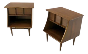 Pair of Danish Mid Century Modern One Drawer Walnut End Tables Night Stands MINT