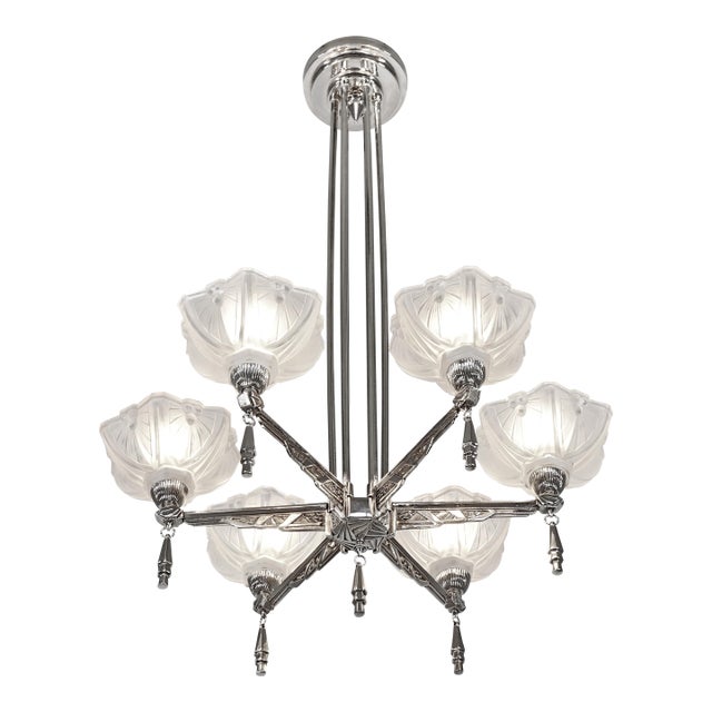 French Art Deco Chandelier by Jean Gauthier Ejg - 1930 France For Sale
