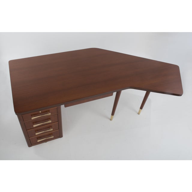 Jasper Furniture Walnut Brass Executive Boomerang Desk Restored Mid Century 1960s Chairish