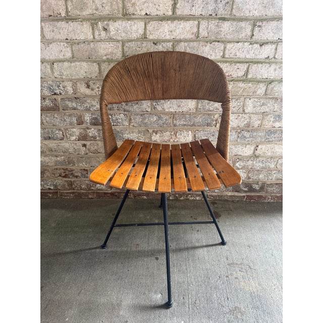 Wood 1960s Arthur Umanoff Rush, Iron, and Walnut Slat Swivel Chair For Sale - Image 7 of 12