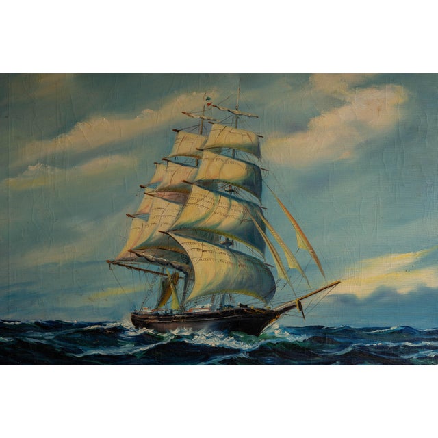 Early 20th Century Early 20th Century Painting of Ship at Sea, Daytime - Oil on Canvas, Framed For Sale - Image 5 of 7