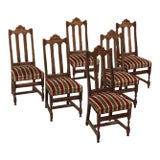 Set of 6 Antique Country French Upholstered Dining Chairs For Sale