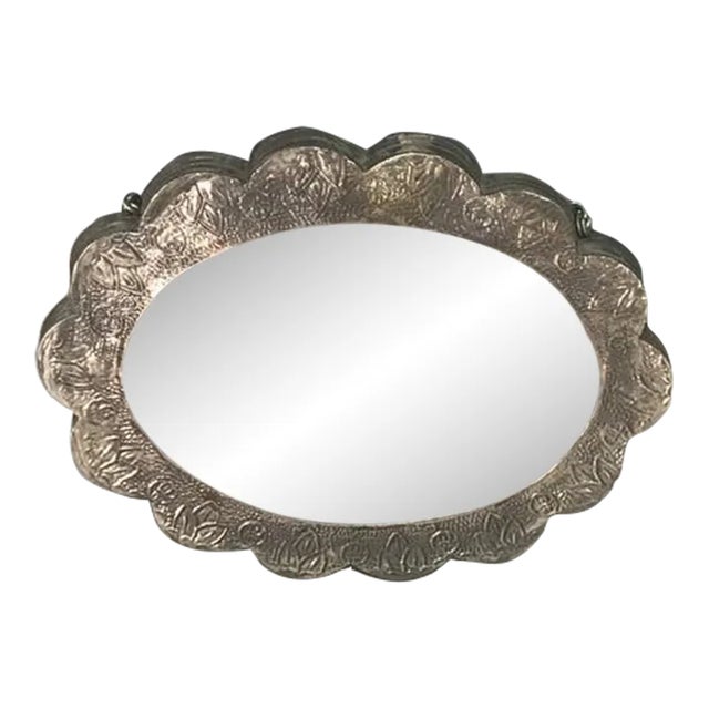 Mid 20th Century Turkish 800 Sterling Silver Decorative Oval Mirror For Sale