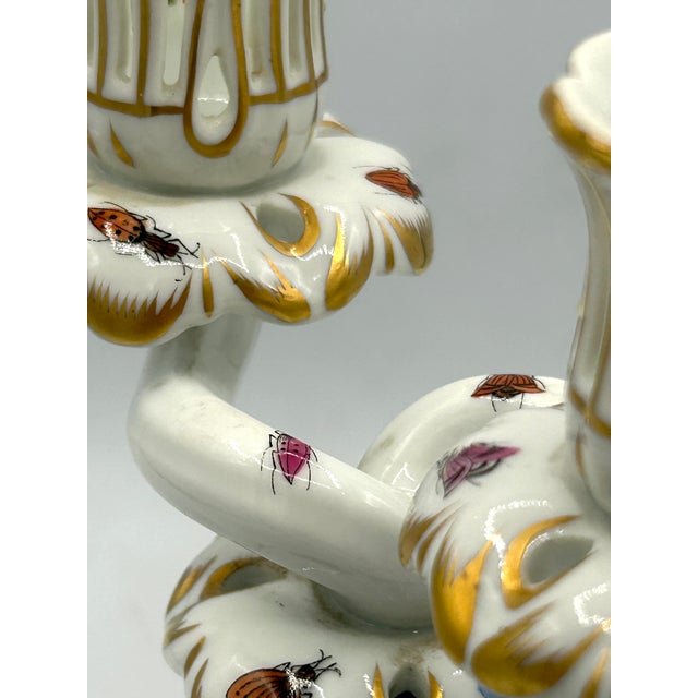 White Vintage Herend Rothschild Bird Porcelain Two-Arm Candelabrum For Sale - Image 8 of 15