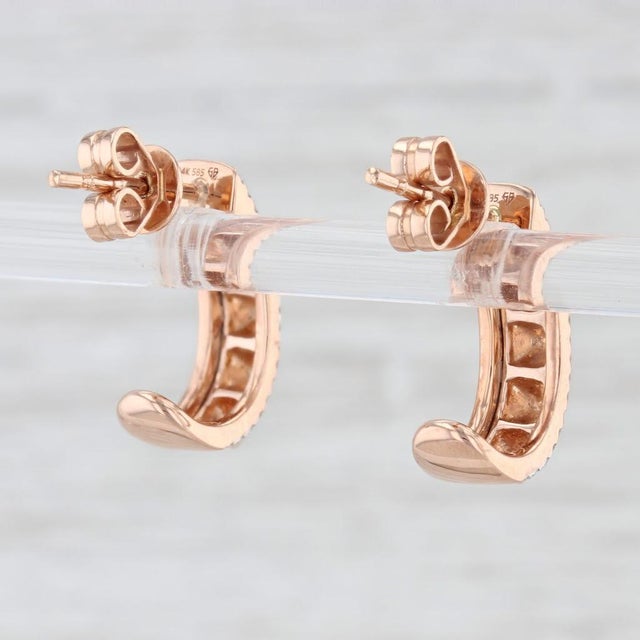 Modern New Spiked 0.12ctw Diamond Halo Earrings 14k Rose Gold J-Hook Drop Pierced - 2 Pieces For Sale - Image 3 of 4