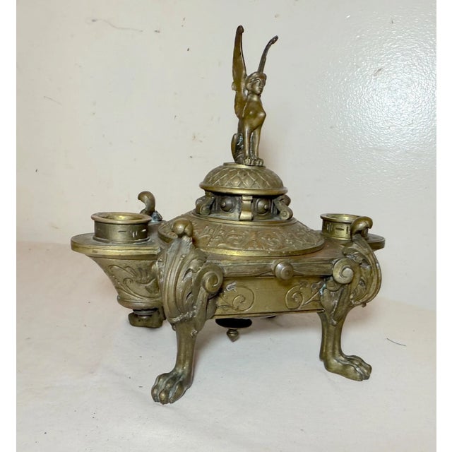 Antique Ornate 19th Century Bronze Egyptian Revival Candelabra Desk Jar Sphinx For Sale In New York - Image 6 of 12