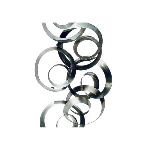 Metal 1970s Curtis Jere Artisan House Brushed Aluminum "Continuity" 3 Dimensional Circles Abstract Art Wall Sculpture For Sale - Image 7 of 11