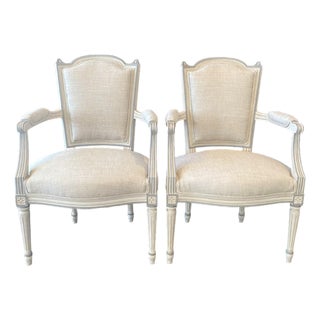 Antique French Louis XVI Neoclassical Painted Armchairs or Fauteuils -a Pair For Sale