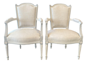 Antique French Louis XVI Neoclassical Painted Armchairs or Fauteuils -a Pair