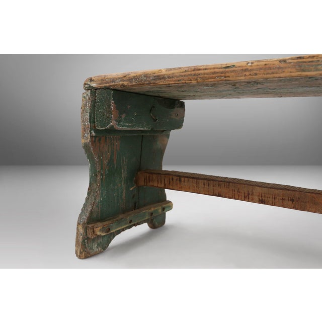 Industrial Green Wooden Stool, France, 1900s, 1890s For Sale - Image 9 of 12