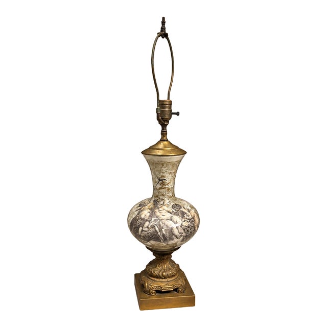 Vintage Neoclassical Cherub Glass Table Lamp For Sale
