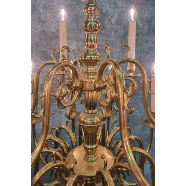 Metal 20th Century Dutch 2-Tiered Brass Chandelier For Sale - Image 7 of 12