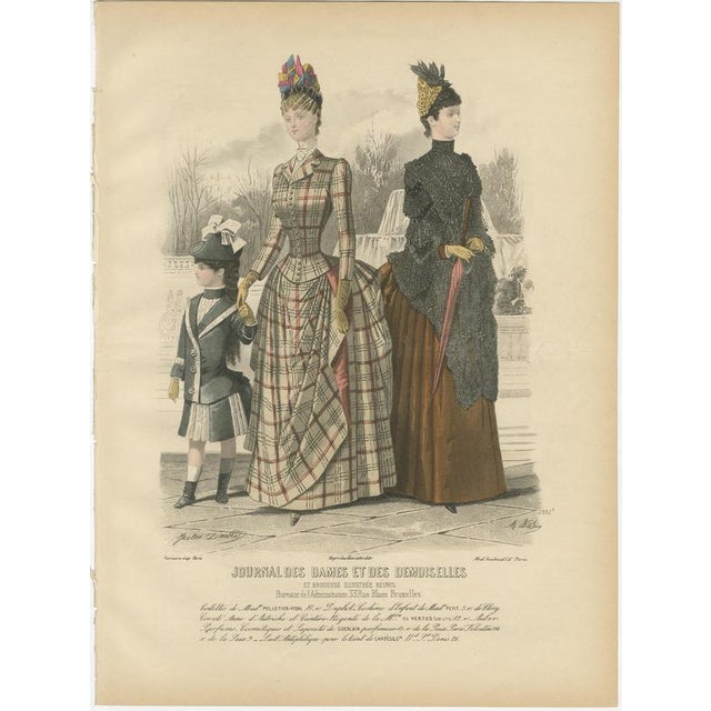 Late 19th Century French Fashion Plates with Paris Ladies & Children, 1880, Engravings, Set of 3 For Sale - Image 5 of 10