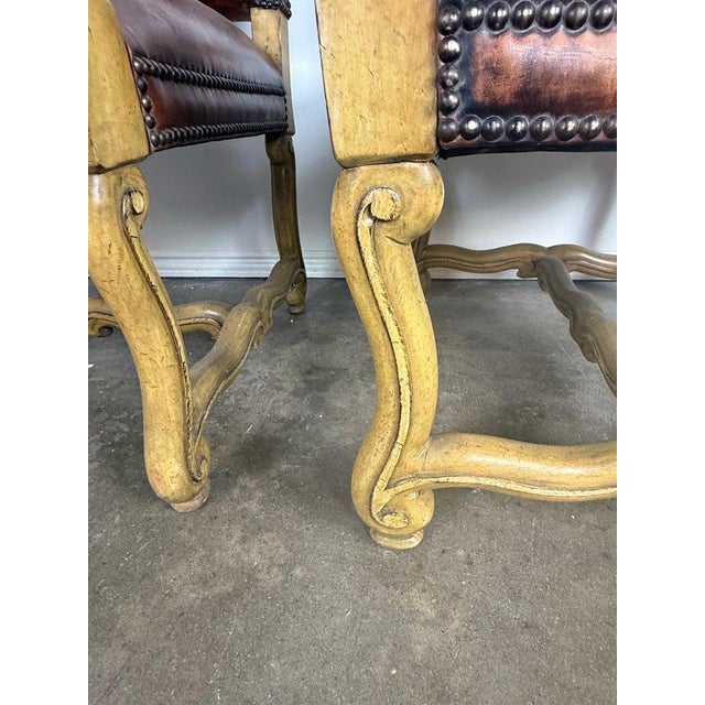 Pair of Mid-20th Century Italian Carved Armchairs With Leather Upholstery For Sale In Los Angeles - Image 6 of 9
