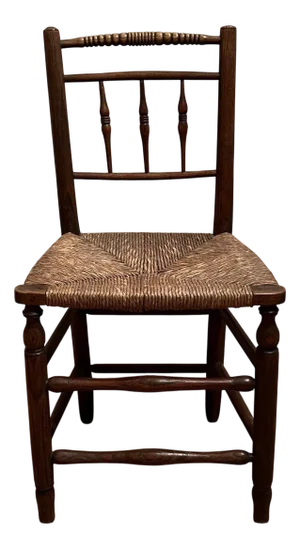 Arts and Craft Rush Seated Chair with Turned Bobbin Back