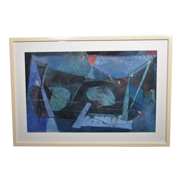 André Brechet "Abstract Composition" Charcoal and Grease Pencil Signed, Framed For Sale