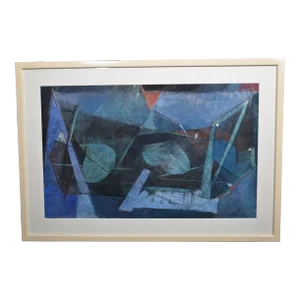 André Brechet "Abstract Composition" Charcoal and Grease Pencil Signed, Framed