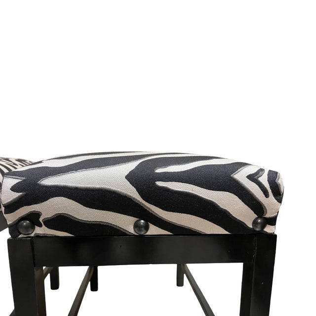 Late 20th Century Pair of Contemporary Black Lacquer Benches With Animal Print Upholstery & Nailhead Trim For Sale - Image 5 of 7