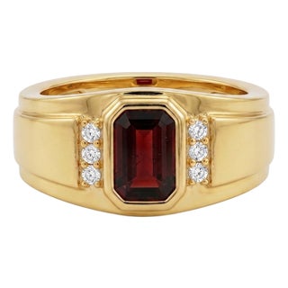Natural Garnet Signet Ring • Wedding Engagement Ring • Bold Statement Band Ring Us 7 For Sale