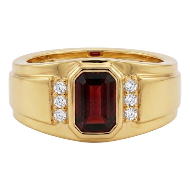 Natural Garnet Signet Ring • Wedding Engagement Ring • Bold Statement Band Ring Us 7 For Sale