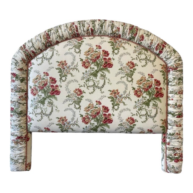 Vintage Floral Chintz Upholstered Arched Queen Headboard, Traditional, English Countryside, Custom Upholstery For Sale