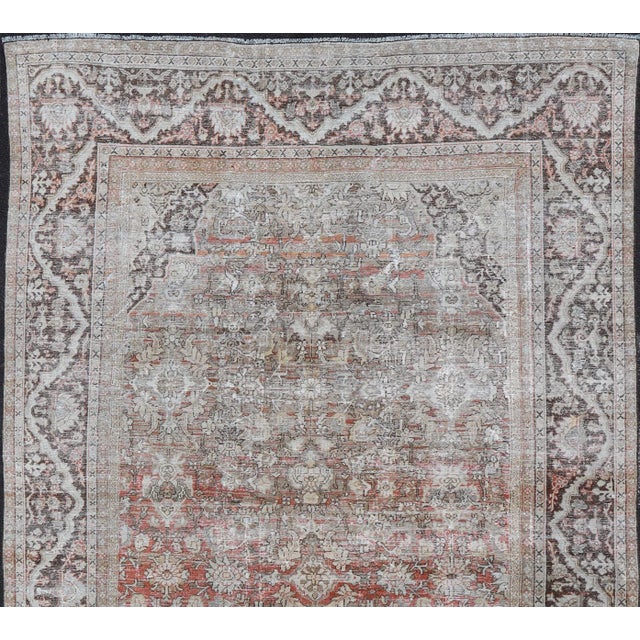 Distressed Antique Persian Sultanabad Rug in Wool With Floral Design 10'2 X 16'6 For Sale - Image 13 of 18
