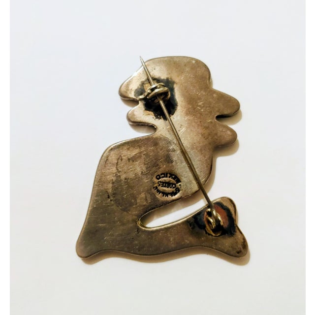 Mid-Century Modern Vintage Sterling Modernist Abstract Figural Brooch Signed Cortes Mexico For Sale - Image 3 of 4