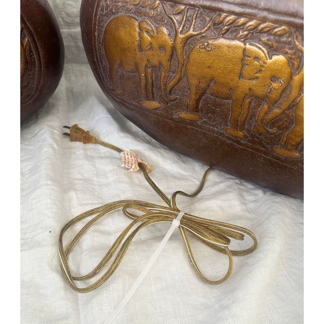 Vintage Pair of Ceramic Bronze Elephant Table Lamps For Sale - Image 9 of 10