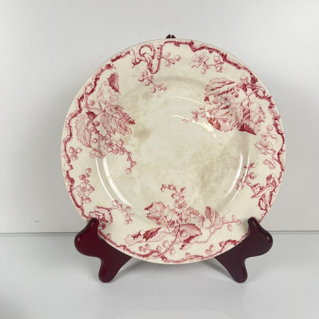 Pink Vintage Terre De Fer Dinner Plates from KG Lunéville, 1800s, Set of 4 For Sale - Image 8 of 16