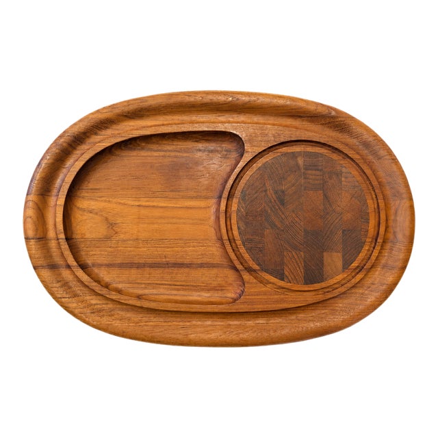 Vintage Dansk Teak Serving Tray With End-Grain Cutting Board For Sale