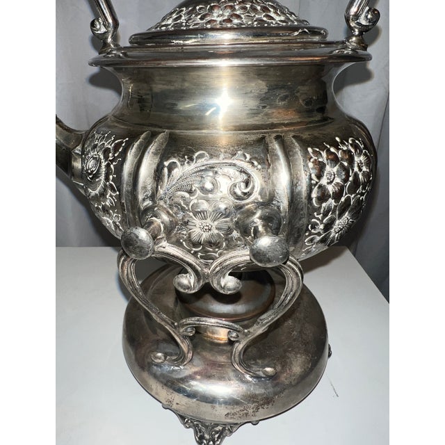Silver Late 19th Century Ornate Silver Teapot With Tilting Warmer Stand, Floral Repoussé For Sale - Image 8 of 15